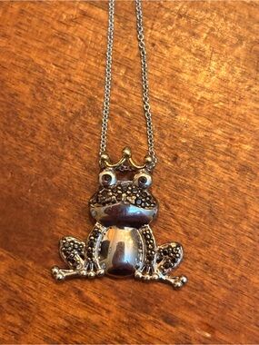 925 Sterling Silver Frog Pendant Necklace with Black Diamond accents